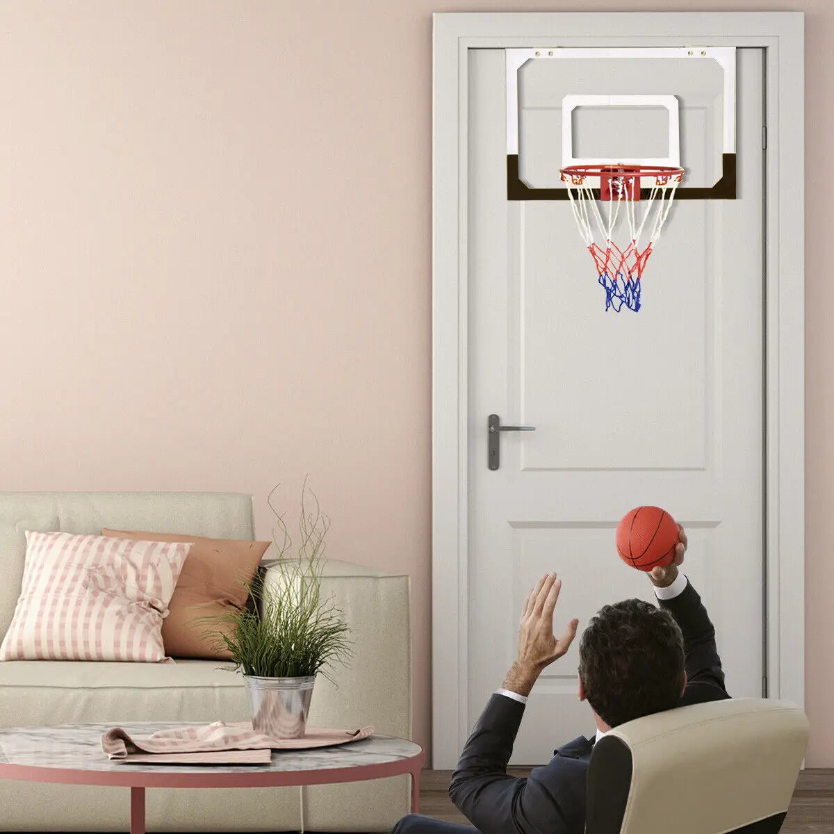 DORTALA 45x30cm Over-the-Door Mini Basketball Hoop Set, Door & Wall Mounted Basketball Hoop