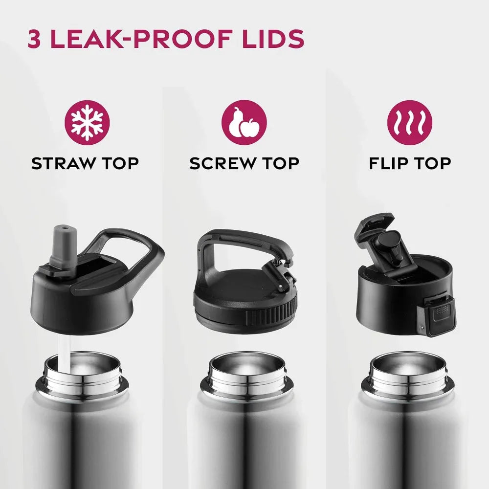 Triple-Insulated Stainless Steel Water Bottle with Straw Lid Wide-Mouth Cap (40 oz) Insulated Water Bottles Keeps Hot and Cold