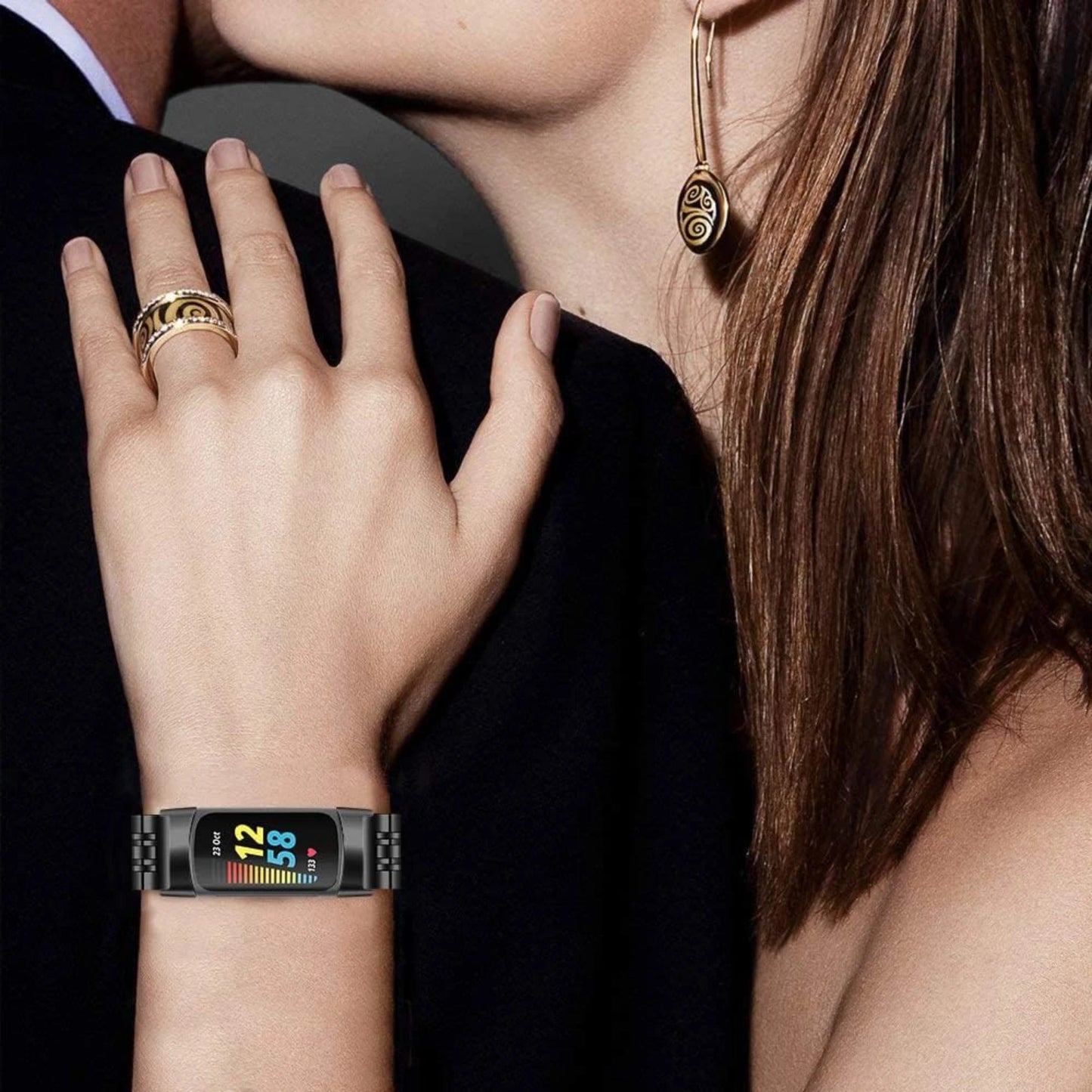 Stylish Cool Adjustable Stainless Steel Bands for Charge 5 Smartwatch - Chic Metal Wristband Bracelet Accessories for Women & Me