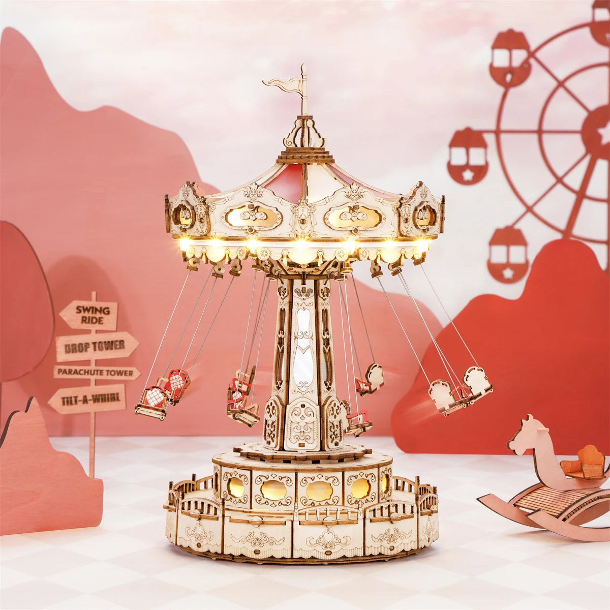 Robotime ROKR Magic Amusement Park Wooden Toys DIY Music Box Moveable 3D Wooden Puzzle for Kids Gifts for Christmas EA