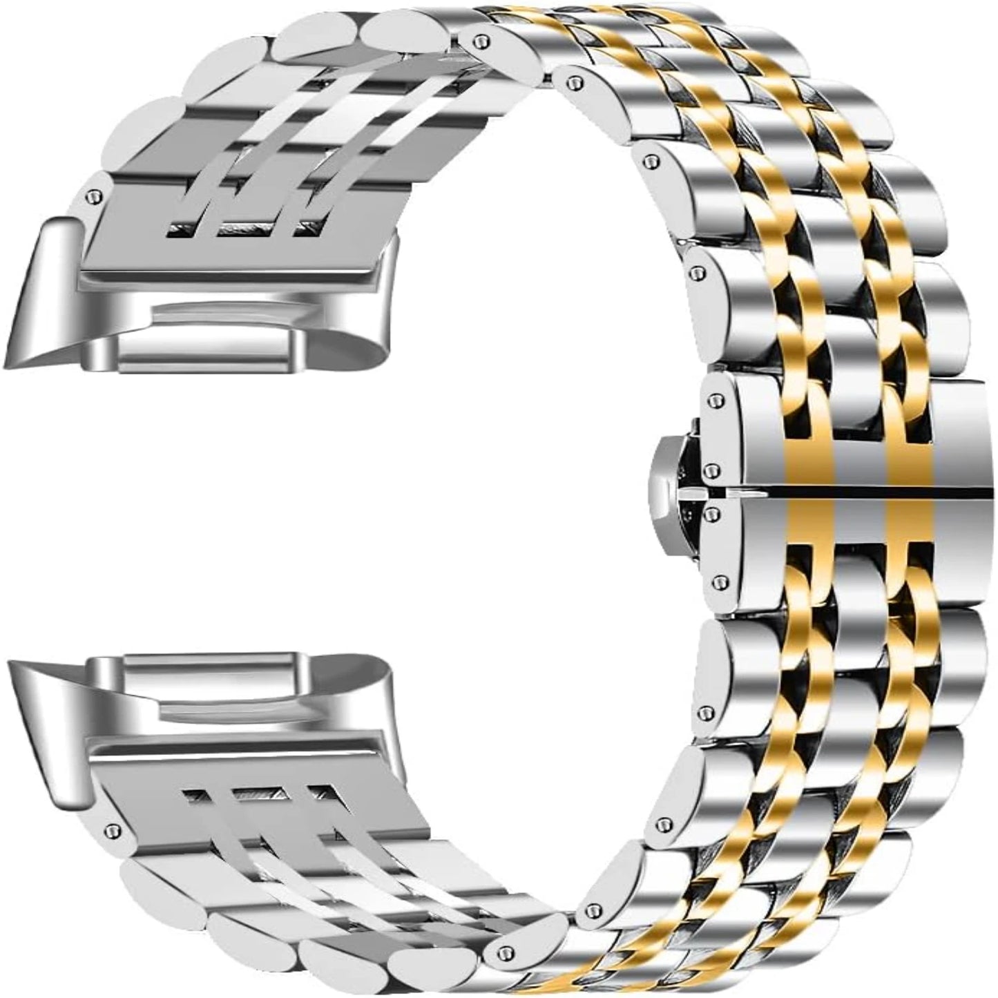 Stylish Cool Adjustable Stainless Steel Bands for Charge 5 Smartwatch - Chic Metal Wristband Bracelet Accessories for Women & Me