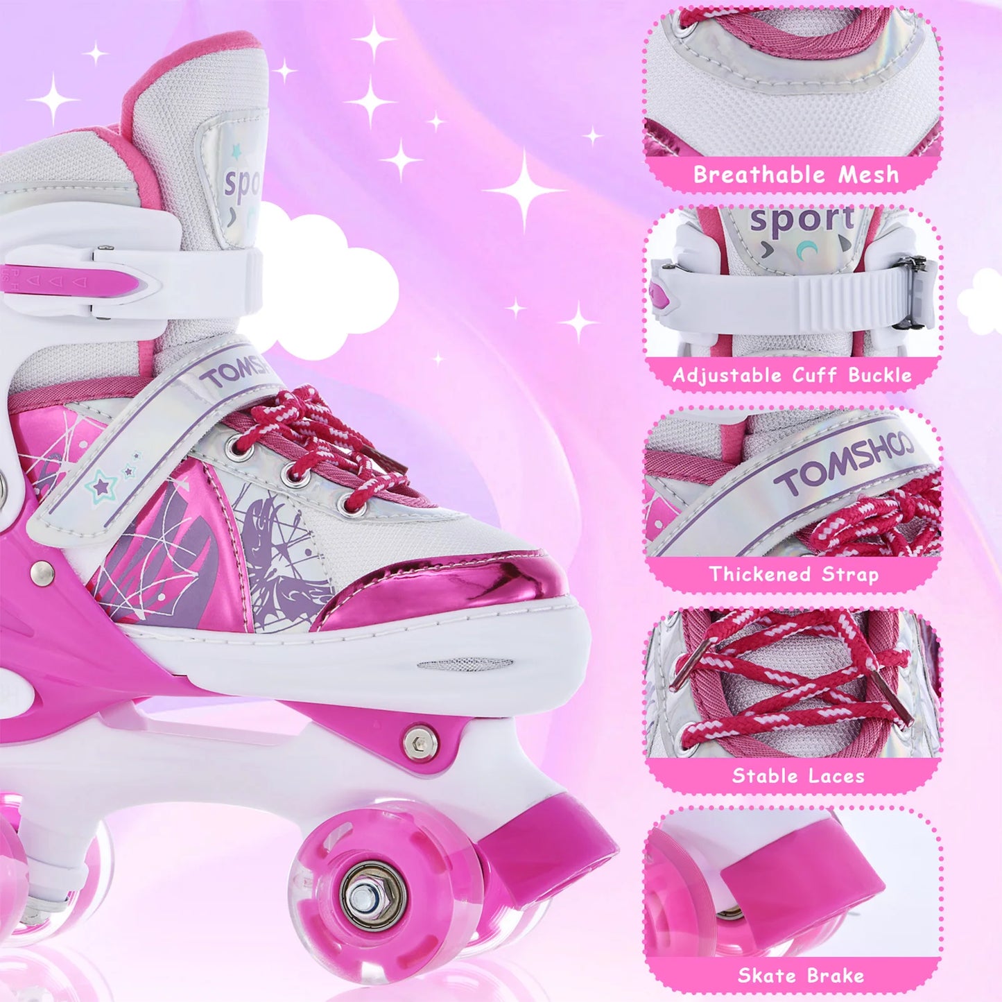 Adjustable Luminous Roller Skate Roller Skates for Girls Boys for Kids 4 Size Adjustable Light Up