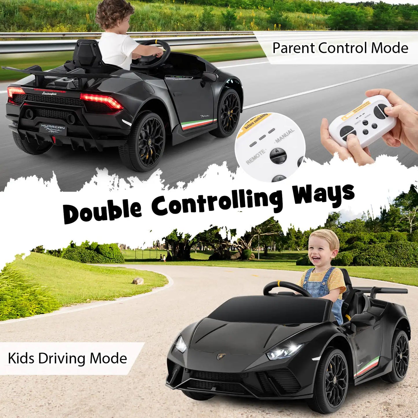 DORTALA Lamborghini Kids Ride on Car 12V Battery Powered Electric Vehicle-Black