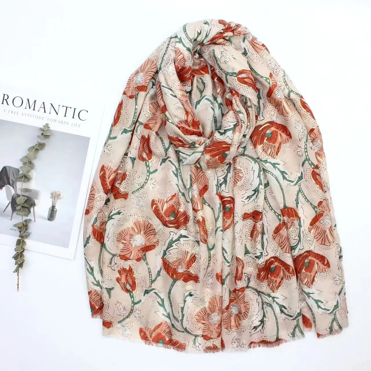 luxury Cotton Colours Poppies Scarf reversable super soft summer winter spring scarf unisex trendy premium quality scarf