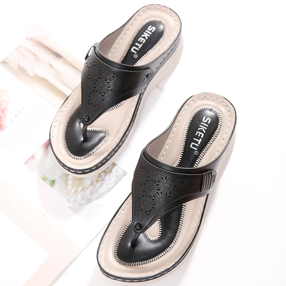 Women Orthopedic Sandals Summer Hollow Sandals Breathable Casual Wedge Sandals Non Slip Thick Sole Beach Shoes for Beach