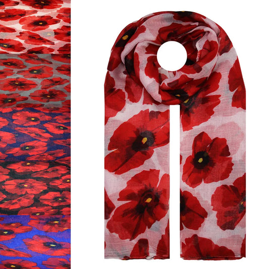 Elegant Floral Print Scarf - Red Poppy Design