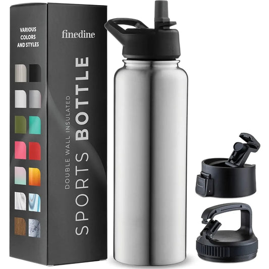 Triple-Insulated Stainless Steel Water Bottle with Straw Lid Wide-Mouth Cap (40 oz) Insulated Water Bottles Keeps Hot and Cold
