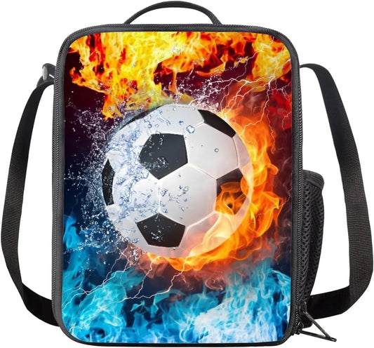 VKWE Football Lunch Box Bag Boys Girls 3D Football Insulated Lunch Bag Kids Reusable Cooler Warm