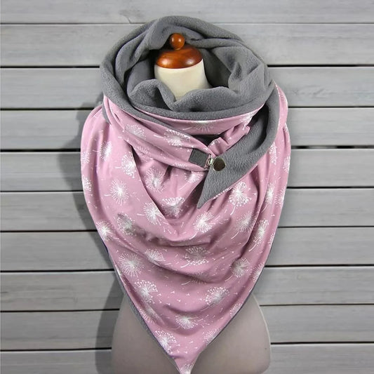 Floral Print Winter Scarf Women Windproof Thick Warm Double-Layer Button Soft Wrap Casual Scarves Bufanda Mujer