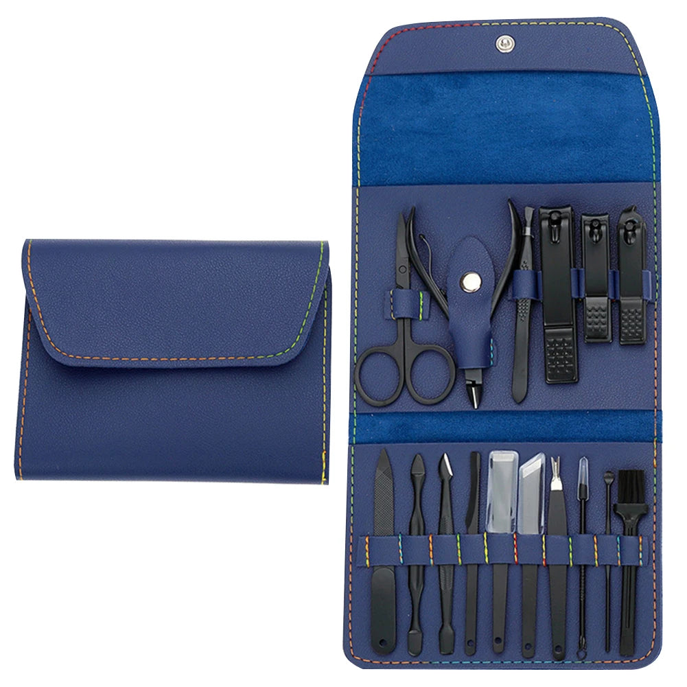 16Pcs Professional Manicure Set Pedicure Set Stainless Steel Nail Cutters Tools Portable with Leather Case for Men Women