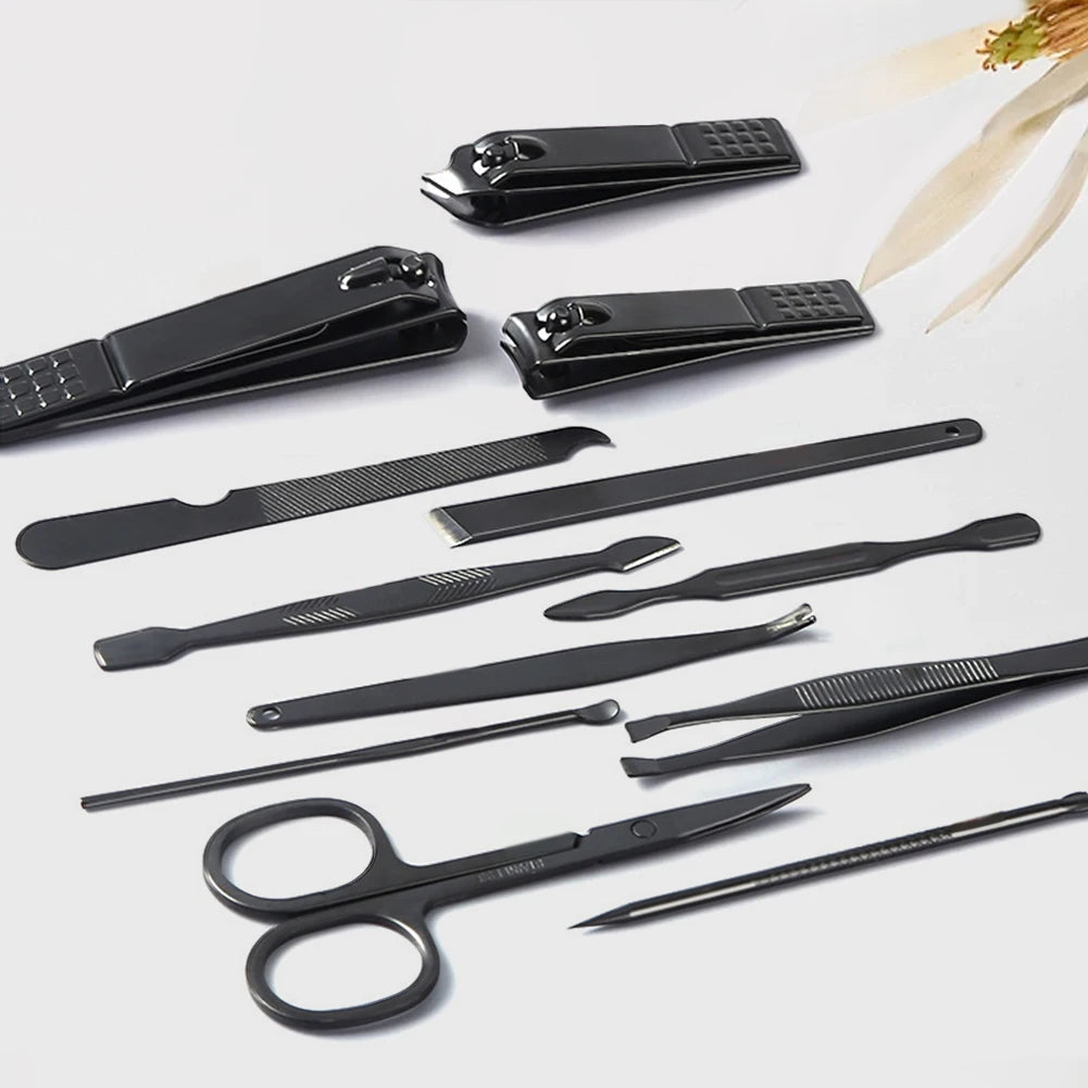 16Pcs Professional Manicure Set Pedicure Set Stainless Steel Nail Cutters Tools Portable with Leather Case for Men Women