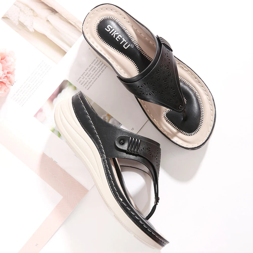 Women Orthopedic Sandals Summer Hollow Sandals Breathable Casual Wedge Sandals Non Slip Thick Sole Beach Shoes for Beach