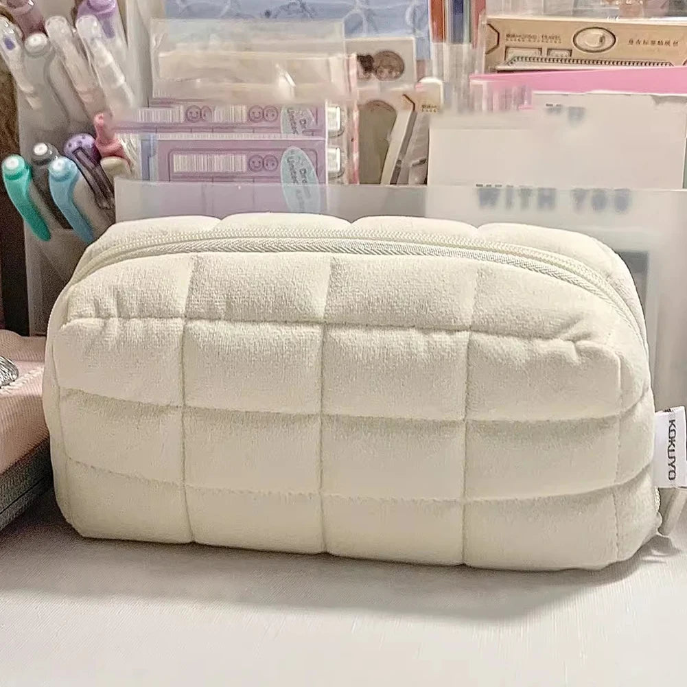 Kawaii Pencil Case Quilted Makeup Bag Cotton Pillow Shape Cosmetic Bag for Girls Students School Pen Pouch Supplies Stationery