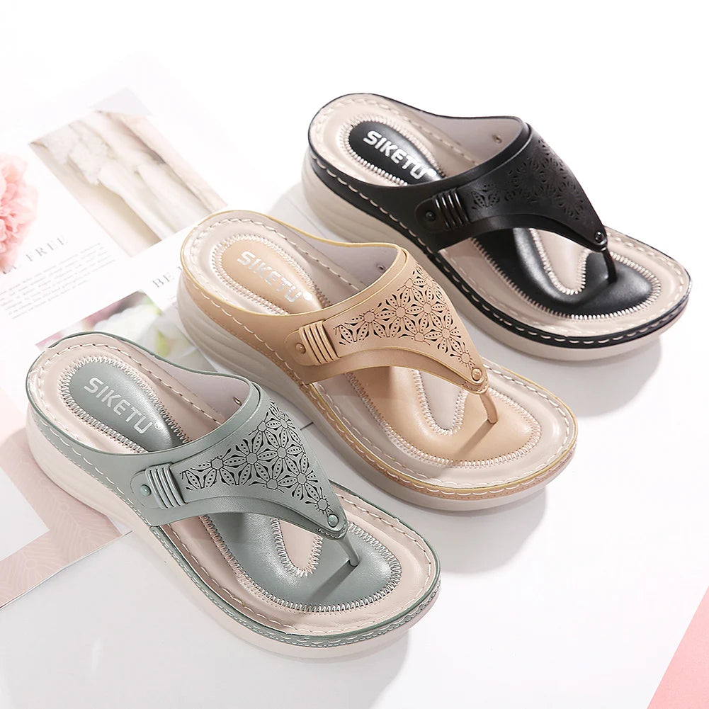 Women Orthopedic Sandals Summer Hollow Sandals Breathable Casual Wedge Sandals Non Slip Thick Sole Beach Shoes for Beach