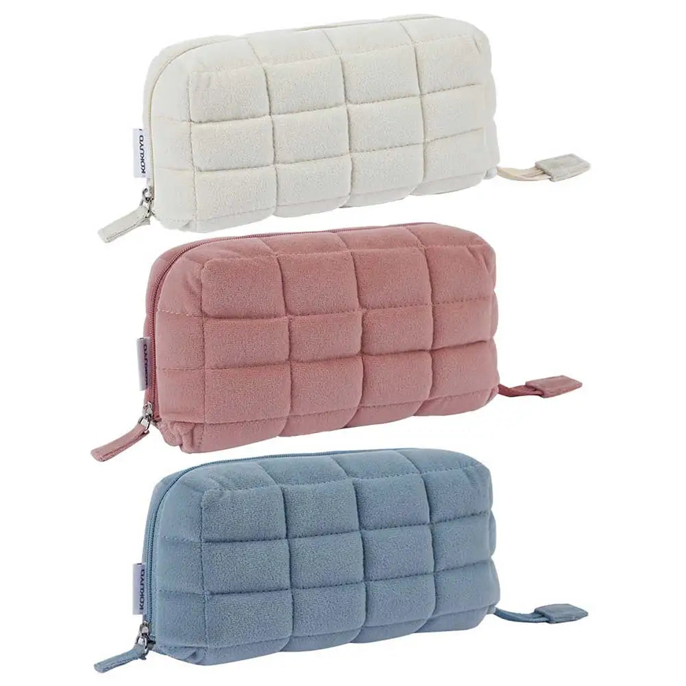 Kawaii Pencil Case Quilted Makeup Bag Cotton Pillow Shape Cosmetic Bag for Girls Students School Pen Pouch Supplies Stationery