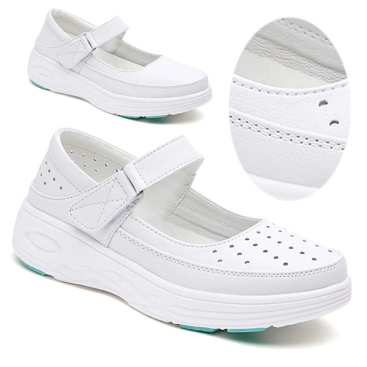 Leather Air Cushion Nurse Shoes Soft-Soled Women Ladies Thick Soled Shoes Breathable Work White Shoes Non-Slip Walking Sneaker