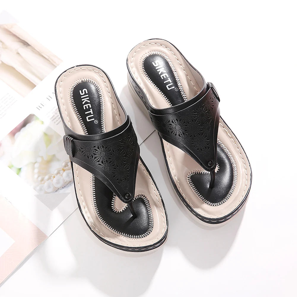 Women Orthopedic Sandals Summer Hollow Sandals Breathable Casual Wedge Sandals Non Slip Thick Sole Beach Shoes for Beach