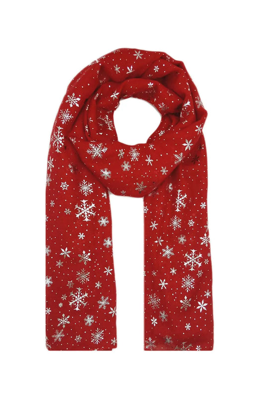 Snowflake Print Red Scarf - Festive and Cozy Winter Accessory