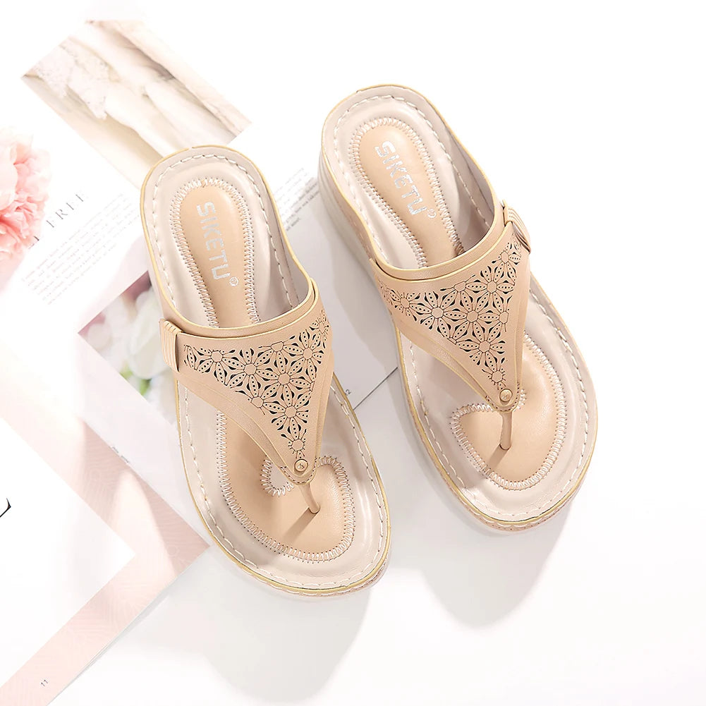 Women Orthopedic Sandals Summer Hollow Sandals Breathable Casual Wedge Sandals Non Slip Thick Sole Beach Shoes for Beach