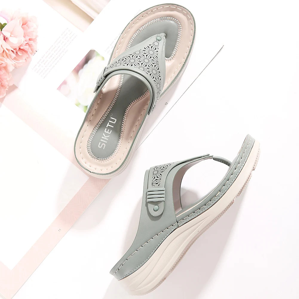 Women Orthopedic Sandals Summer Hollow Sandals Breathable Casual Wedge Sandals Non Slip Thick Sole Beach Shoes for Beach