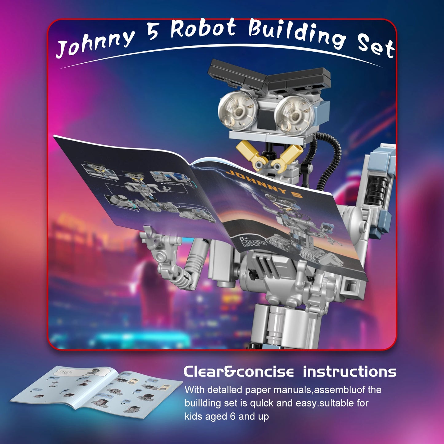386PCS Upgrade Johnny 5 Robot Building Block Kit Movie Shorted Circuits Military Emotional Mecha Model Bricks Gift for Kid Adult