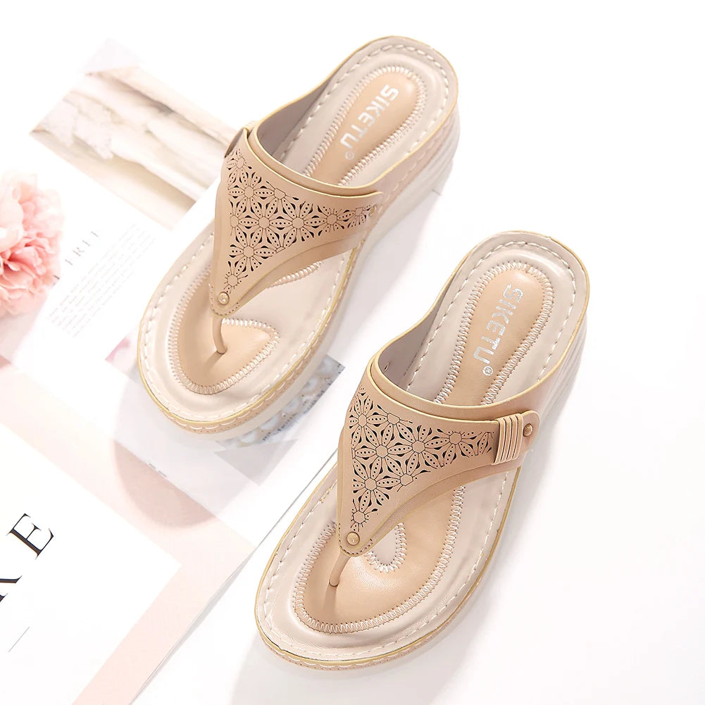 Women Orthopedic Sandals Summer Hollow Sandals Breathable Casual Wedge Sandals Non Slip Thick Sole Beach Shoes for Beach