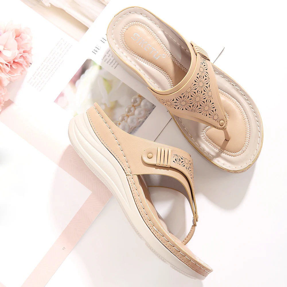 Women Orthopedic Sandals Summer Hollow Sandals Breathable Casual Wedge Sandals Non Slip Thick Sole Beach Shoes for Beach