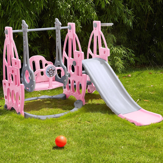 KIDkid 3 in 1 Kids Swing and Slide Set Toddler Climber Playset Garden Climbing Frame for Toddlers Age 3-6, Blue & Pink