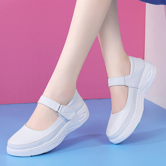 Leather Air Cushion Nurse Shoes Women Thick Soled Shoes Soft-Soled Work White Shoes Breathable Non-Slip  Medical Shoes